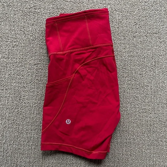 Lululemon Red Bike Shorts High Waist Moisture-Wicking - Picture 3 of 6